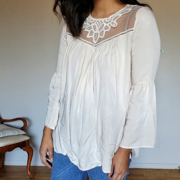🏷CLEARANCE BOHO CREAM EMBROIDERED TUNIC TOP - Picture 4 of 5